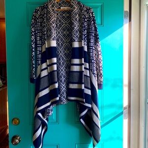 navy blue and gray patterned cardigan